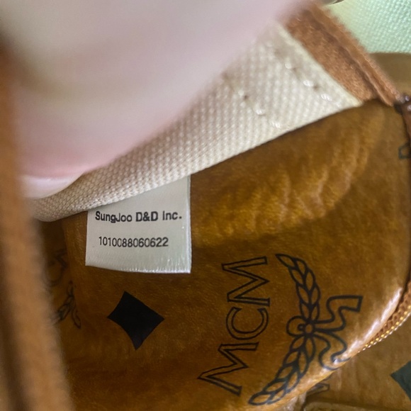 MCM Cognac Visetos Monogram Green Stripe Liz Shopper Tote - Picture 12 of 13